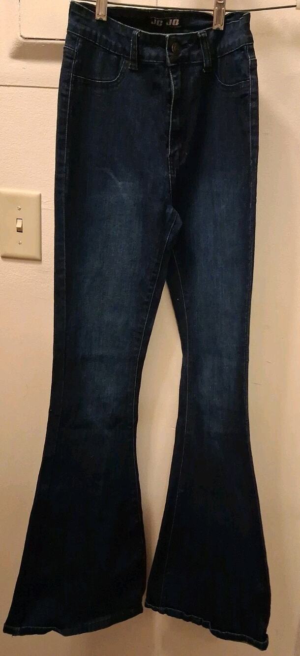 JC JQ High Waist Stretch Wide Flared Bottom Denim Jeans Size S 70's Inspired